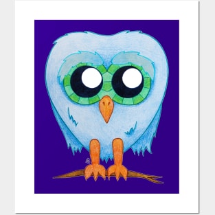 Concerned Hooter - A Blue Worried Owl with Huge Eyes Posters and Art